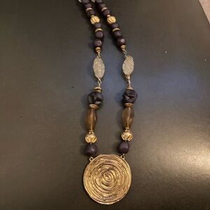 Vintage Gold Tone Boho Pendant Necklace earth tone